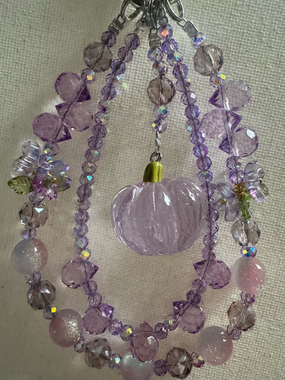 Lavender Glass Pumpkin Bead Phone Charm